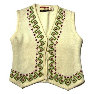 Carina Women Ivory Holiday Neck Acrylic Button Down Sweater Vest sz Small